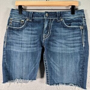 Miss Me Cut Off Jean Shorts Womens 29 Blue Medium‎ Wash Flap Pockets Denim 8"